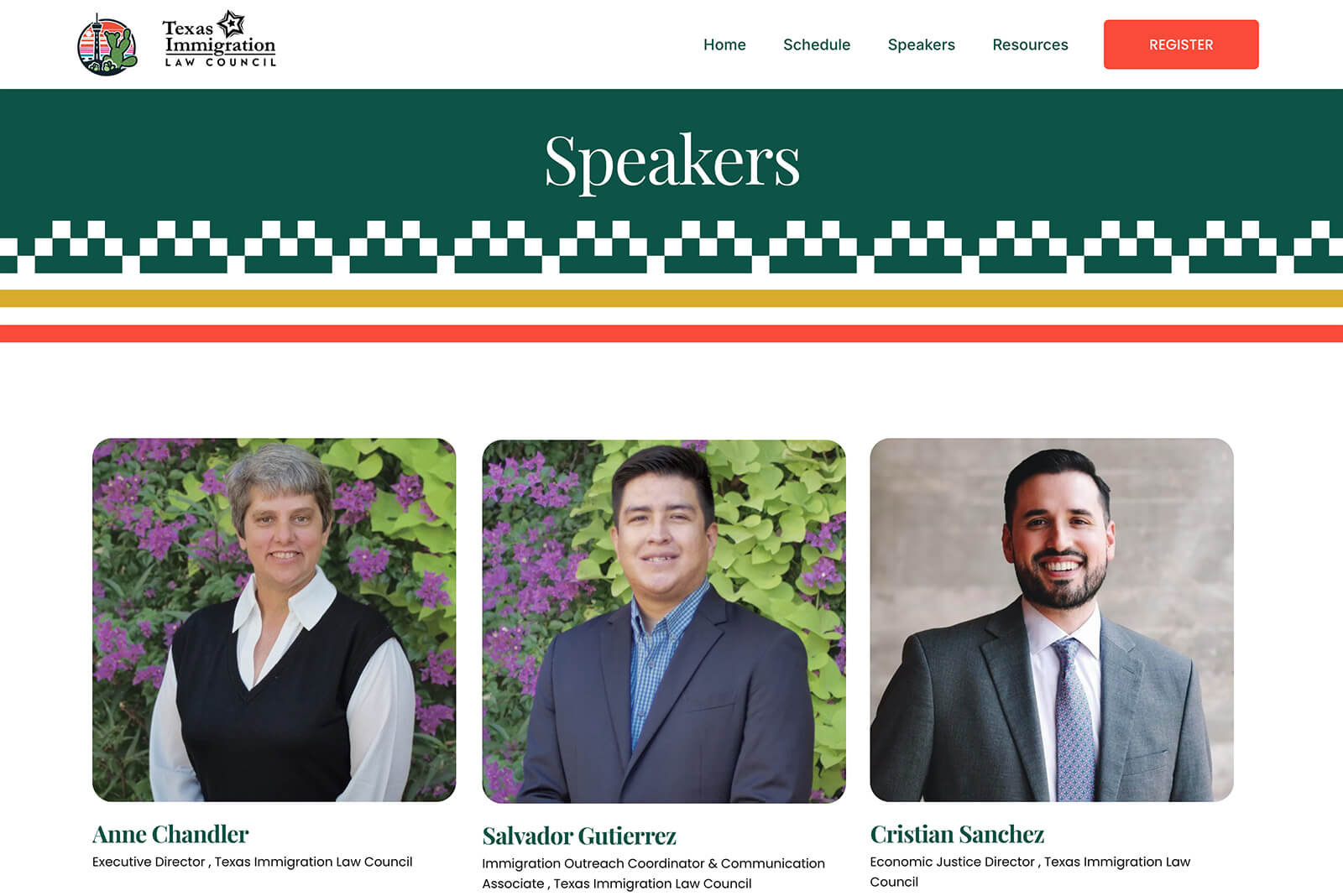 Speaker profile grid showing headshots, names, and linked bios for summit presenters