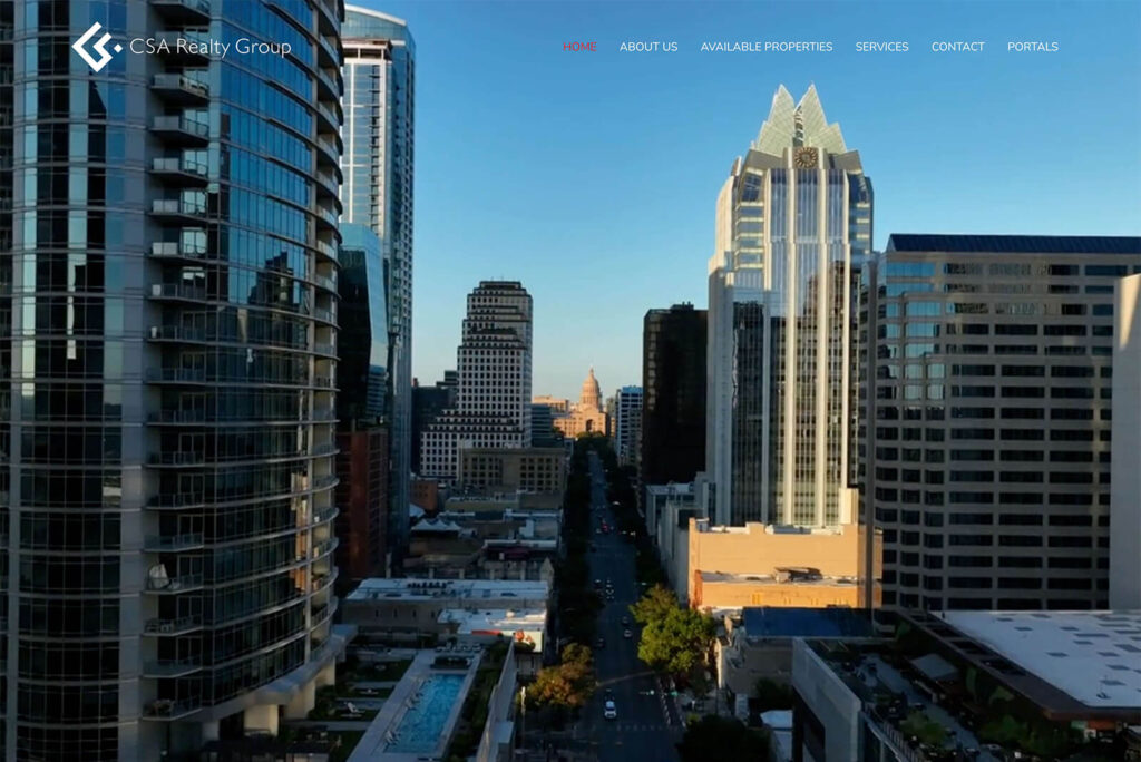 Austin Web & Design portfolio – modern WordPress site for a Texas commercial real estate company.