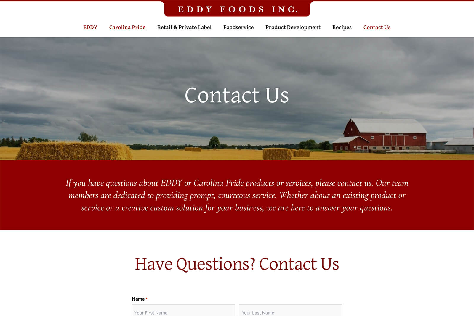 Eddy Foods corporate website design for national food brand by Austin Web and Design