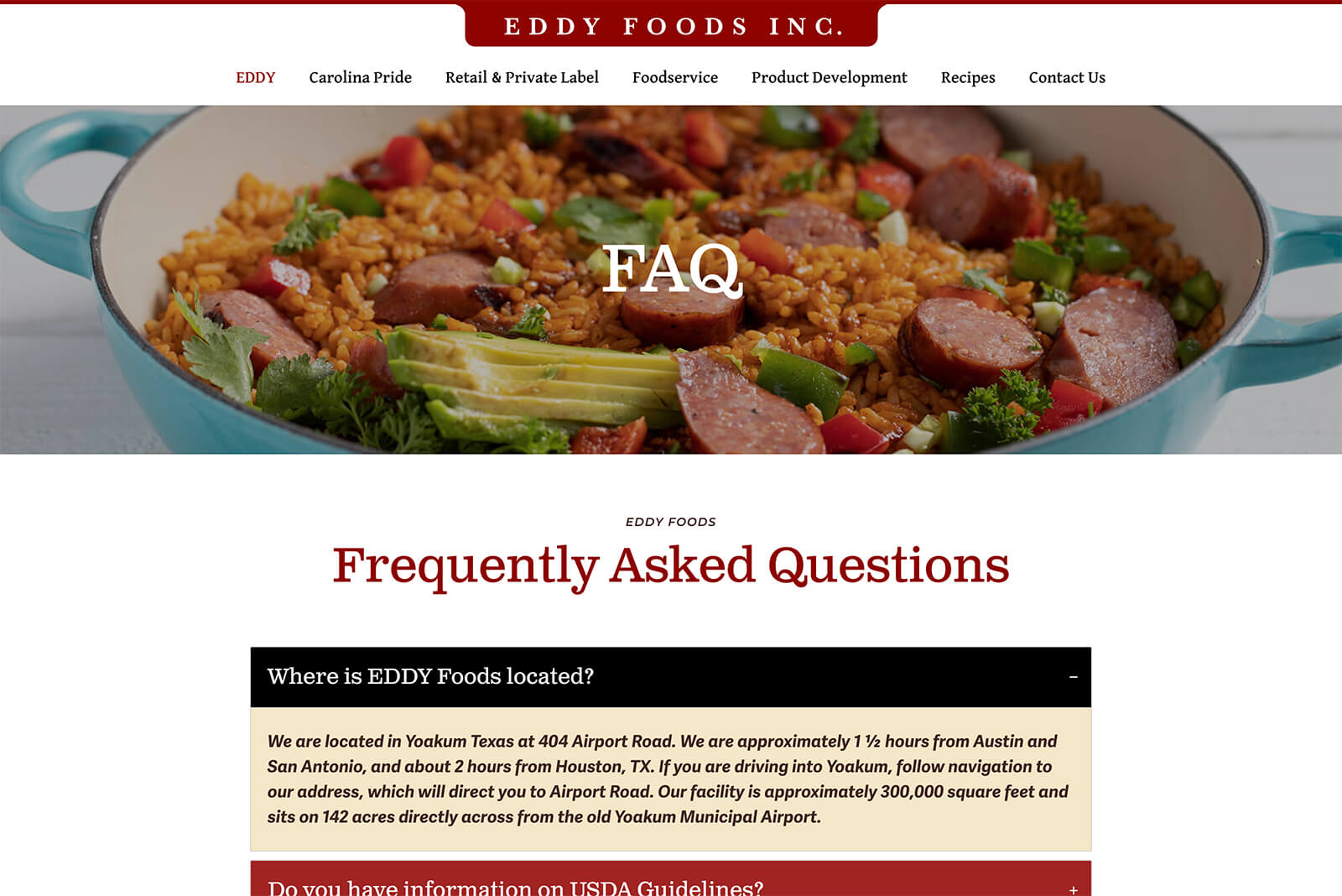 Eddy Foods corporate website design for national food brand by Austin Web and Design