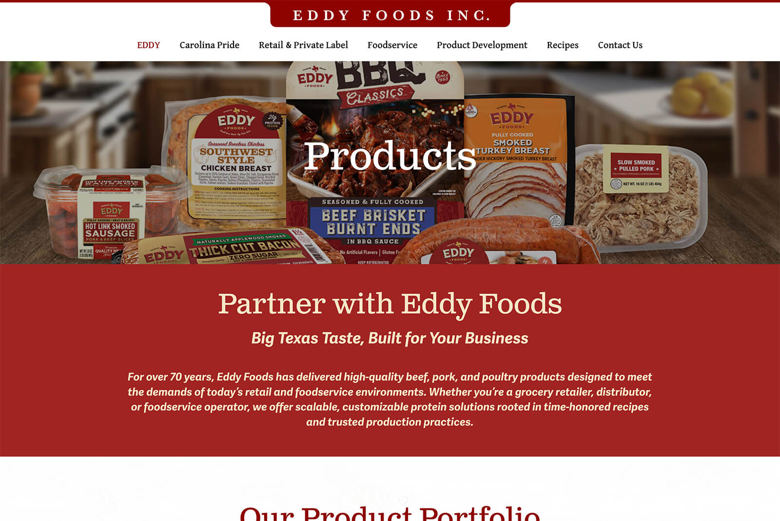 Eddy Foods corporate website design for national food brand by Austin Web and Design
