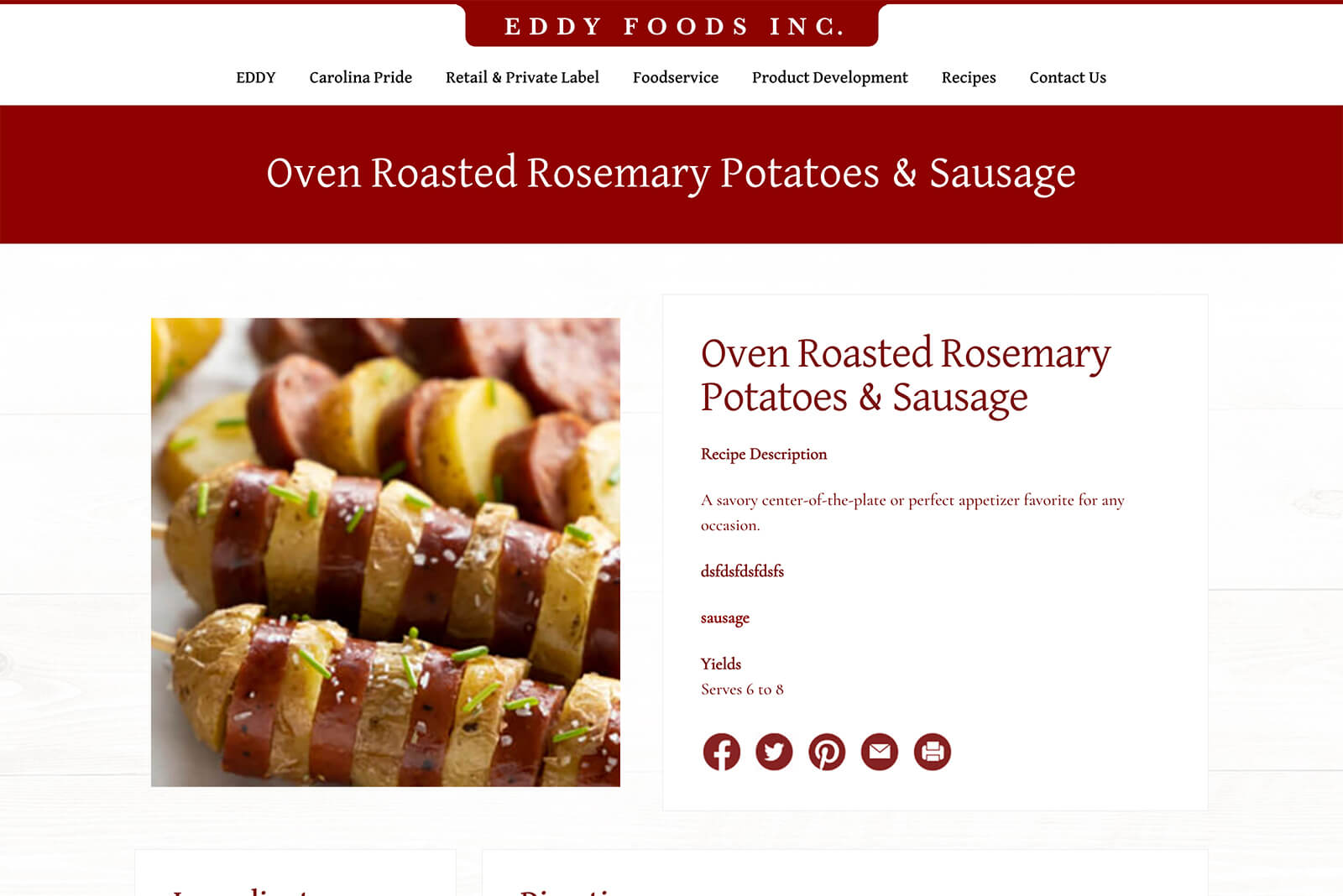 Eddy Foods corporate website design for national food brand by Austin Web and Design