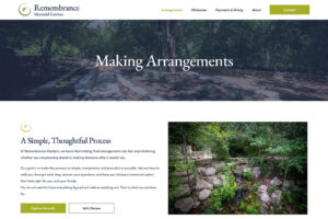 Austin Web and Design arrangements page showing cremation interment options memorial services and planning ahead content in Austin Texas