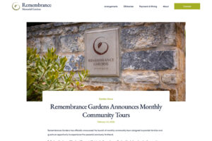 Austin Web and Design blog post announcing monthly community tours at Remembrance Memorial Gardens in Austin Texas