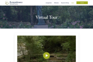 Austin Web and Design virtual tour page featuring scenic memorial gardens pathways and Hill Country views for cremation sanctuary
