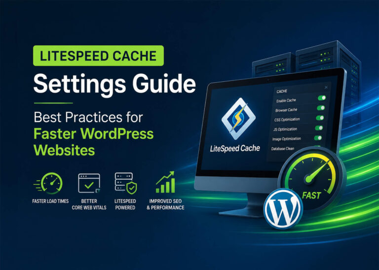 Illustration of LiteSpeed Cache settings and performance optimization for faster WordPress websites.