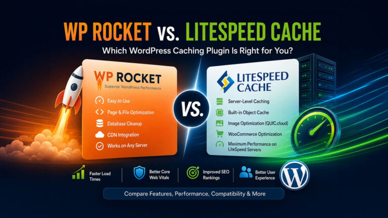 Comparison of WP Rocket and LiteSpeed Cache showing the differences between the two WordPress caching plugins and when to use each based on your hosting environment.