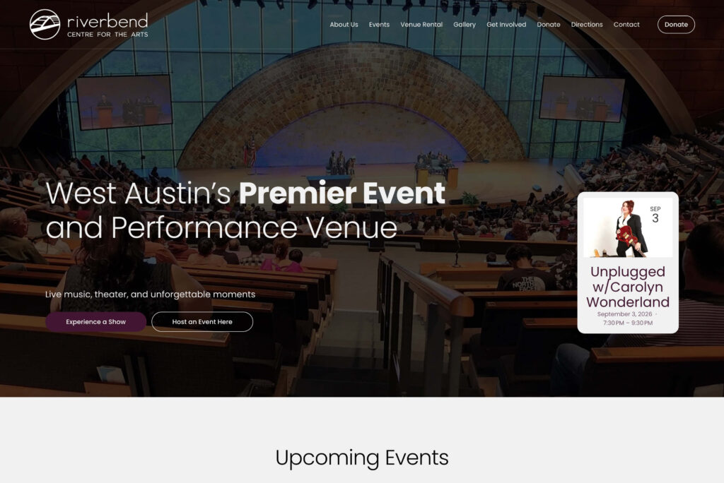 Riverbend Centre for the Arts Squarespace website redesign by Austin Web & Design